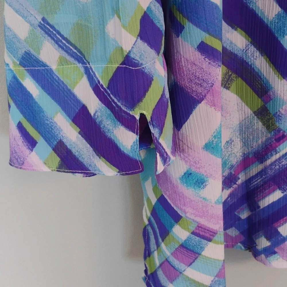 Alfred Dunner Multicolor Plaid Button-Down Shirt in Blue, Purple & Green - Picture 3 of 6